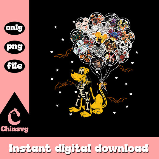 Skeleton pluto with character balloons art png, disney pluto png