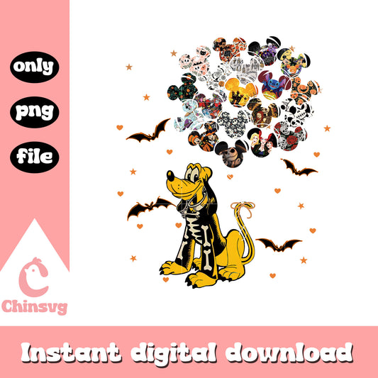 Skeleton pluto with character balloons png, disney pluto cartoon png