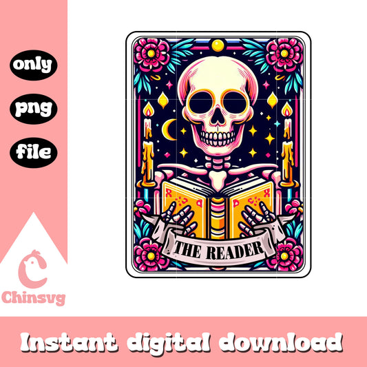 Skeleton reading book png, skeleton png, tarot card png