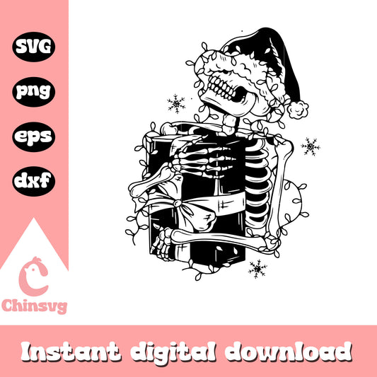 Skeleton santa hat christmas present svg, human skeleton svg