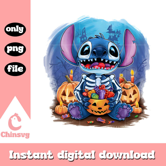 Skeleton stitch halloween pumpkin design png, halloween designs png