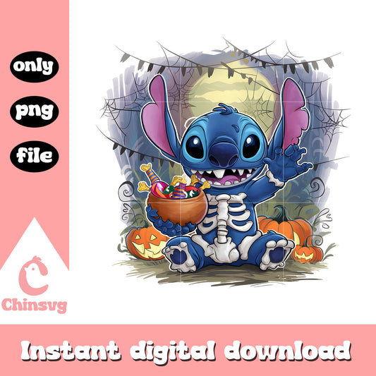 Skeleton stitch halloween pumpkin vibes png, halloween art png