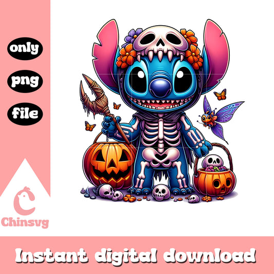 Skeleton stitch hand candy halloween png, stitch skeleton png