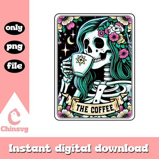Skeleton the coffee tarot card png, skeleton tarot cards png
