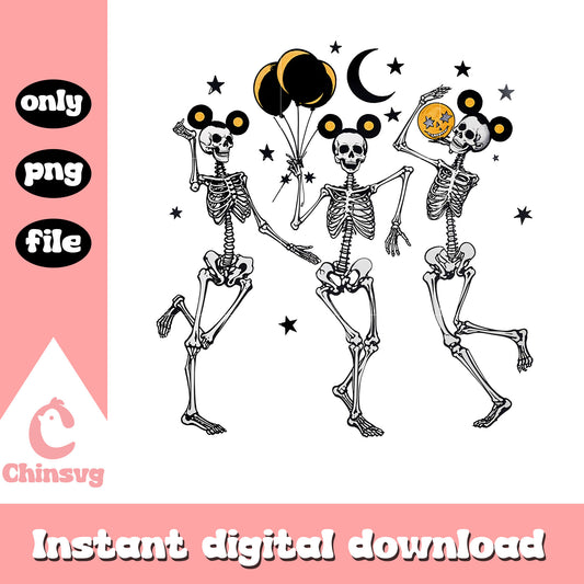 Skeleton with mickey ear dancing design png, skeleton png