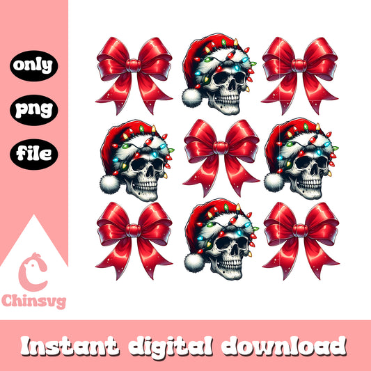 Skull santa bow tie christmas png, santa hat skull​ png