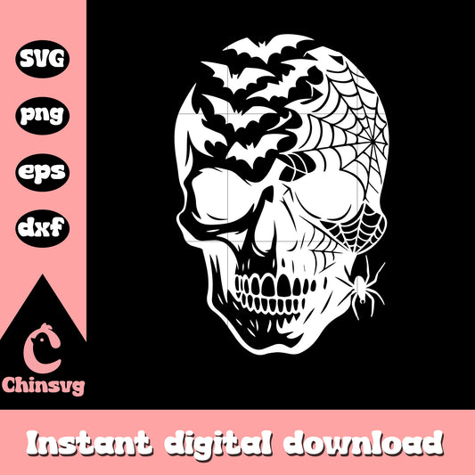 Skull bat black white svg, halloween skull​ svg, halloween day​ svg
