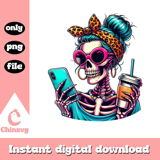 Skull girl coffee leopard pattern png, best coffee png, skull png
