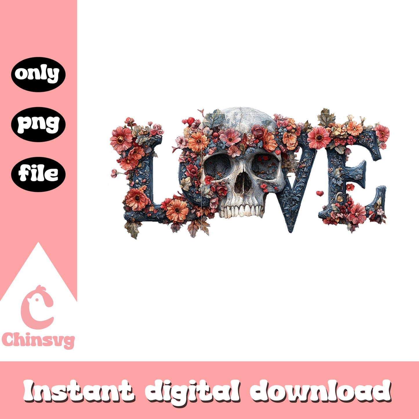 Skull love design valentine png, st valentine skull​ png