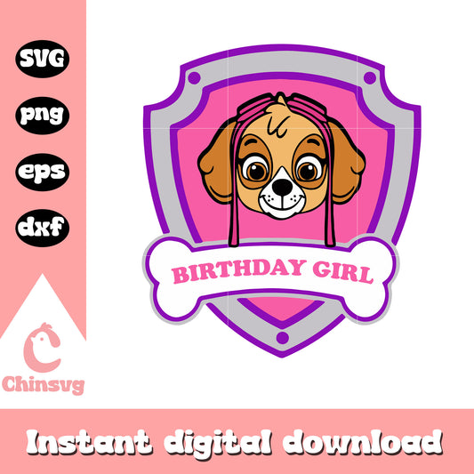 Skye birthday girl paw patrol shield svg, paw patrol png, birthday png