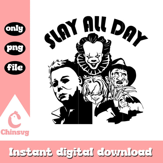 Slay all day horror outline portrait png, horror outline png