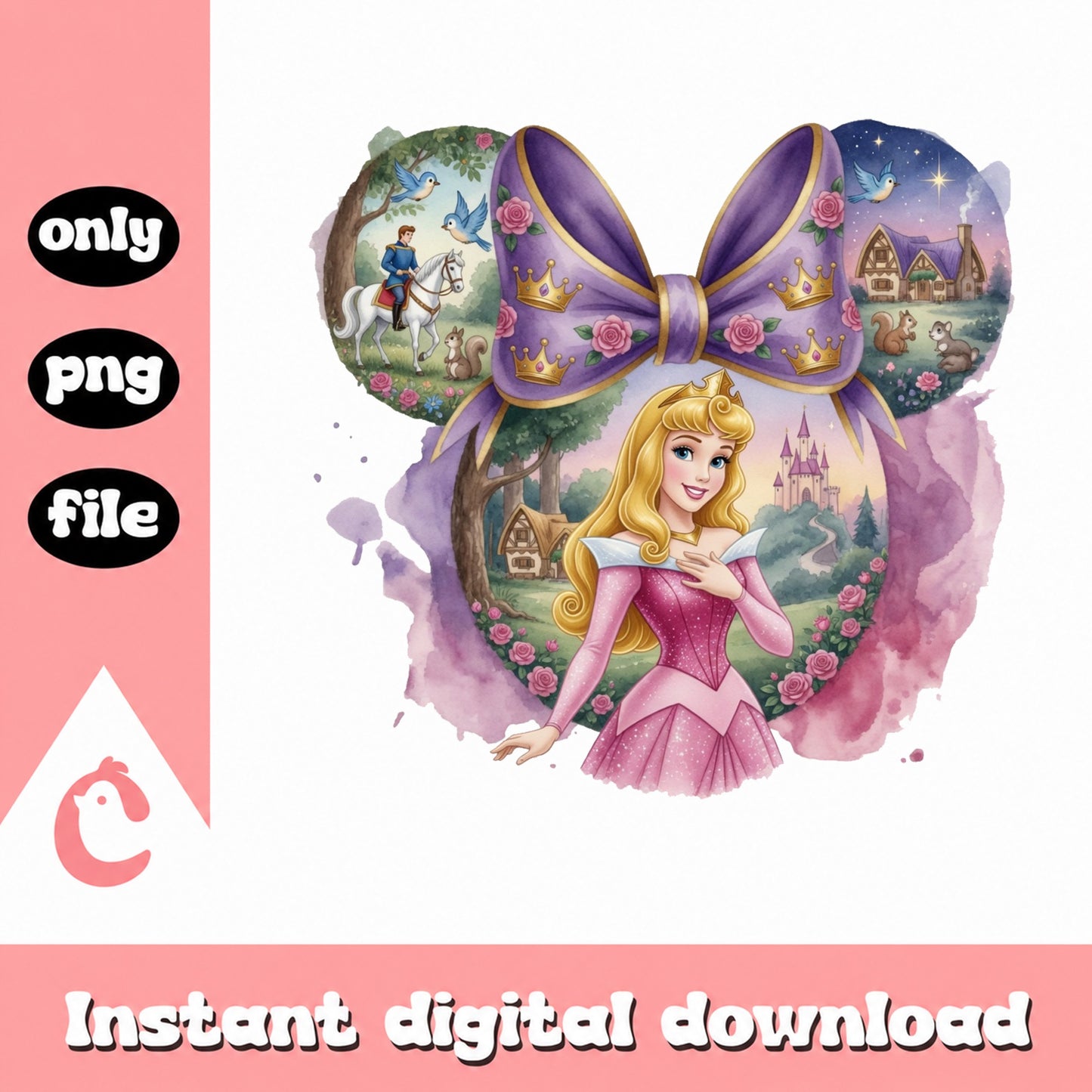 Sleeping Beauty Aurora Bow PNG, Disney Princess PNG, Minnie Ears PNG