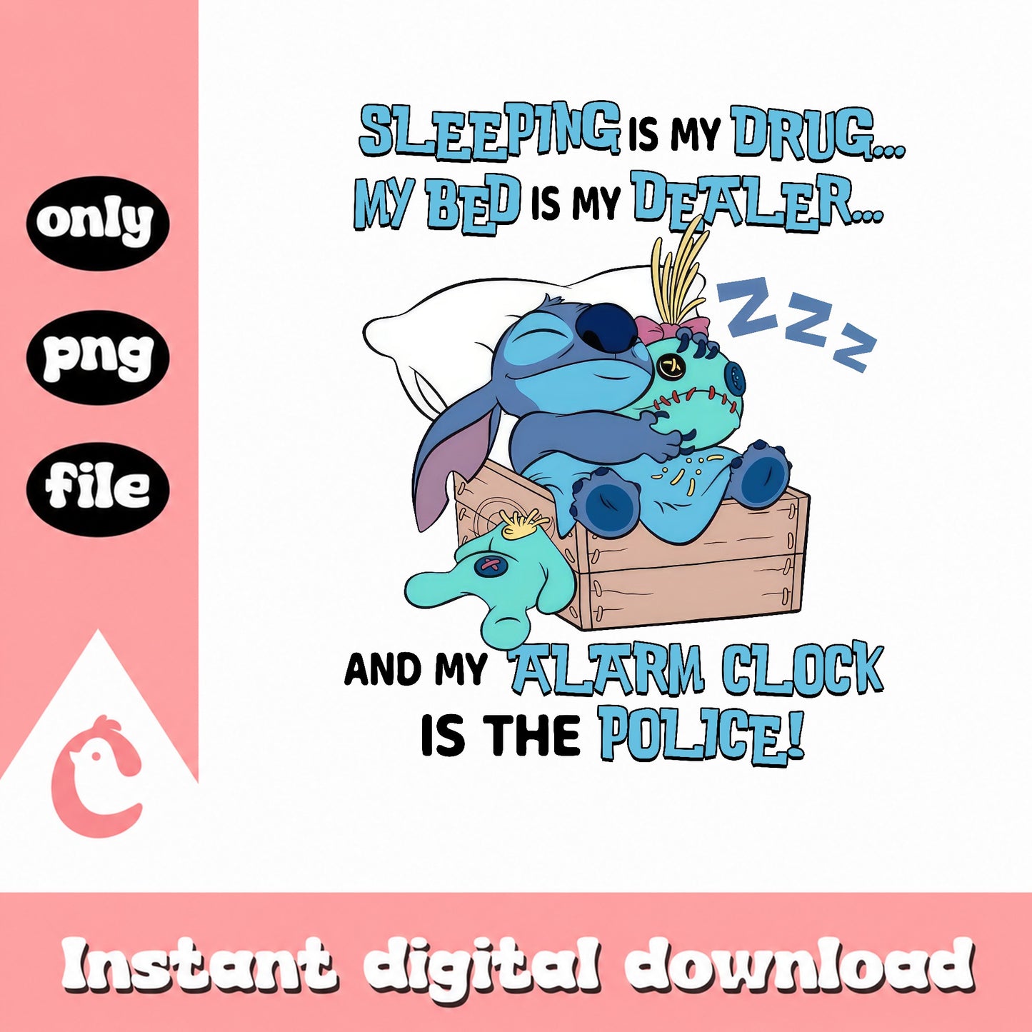 Sleeping Stitch Funny Quote PNG, Stitch Disney PNG, Stitch Sleeping PNG