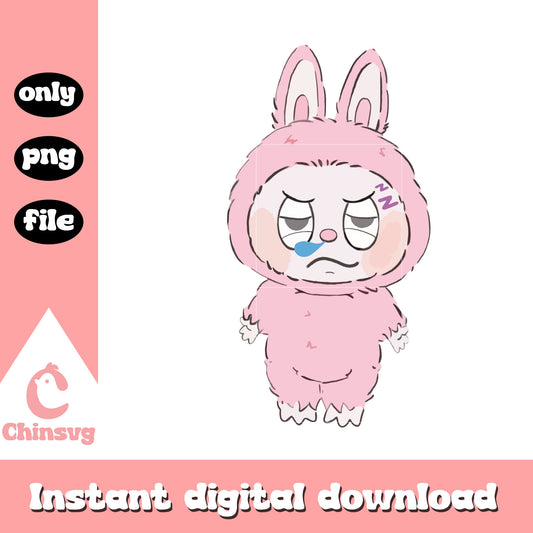 Sleepy pink labubu cute doll design png, labubu pink png