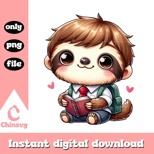 Sloth on learning time design png, school cartoon png