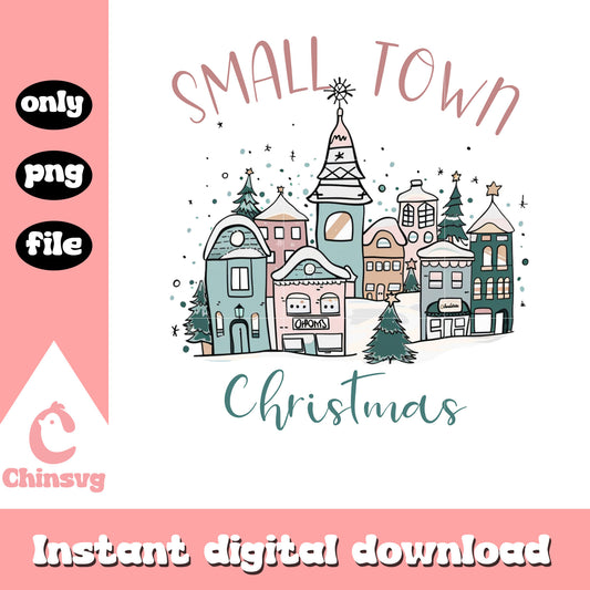 Small town christmas cartoon design png, small town christmas​ png