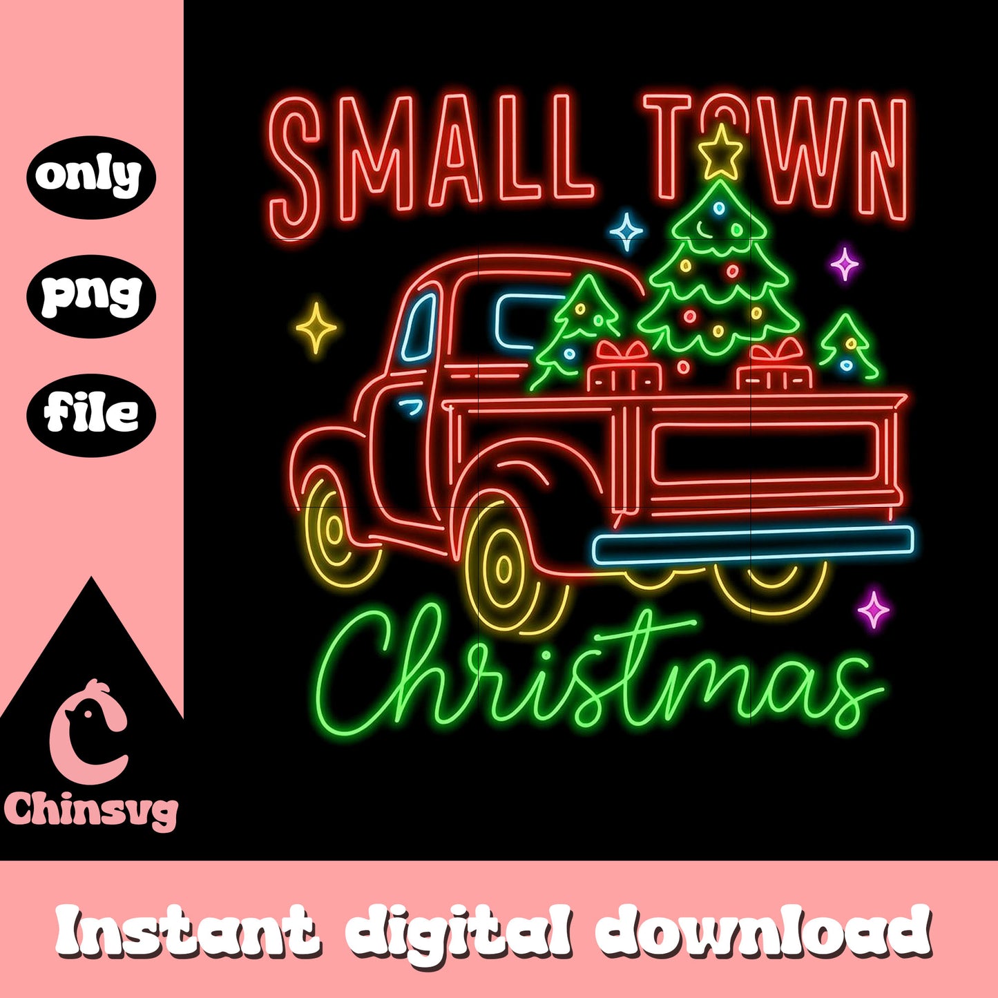 Small town christmas tree car neon png, happy x-mas png