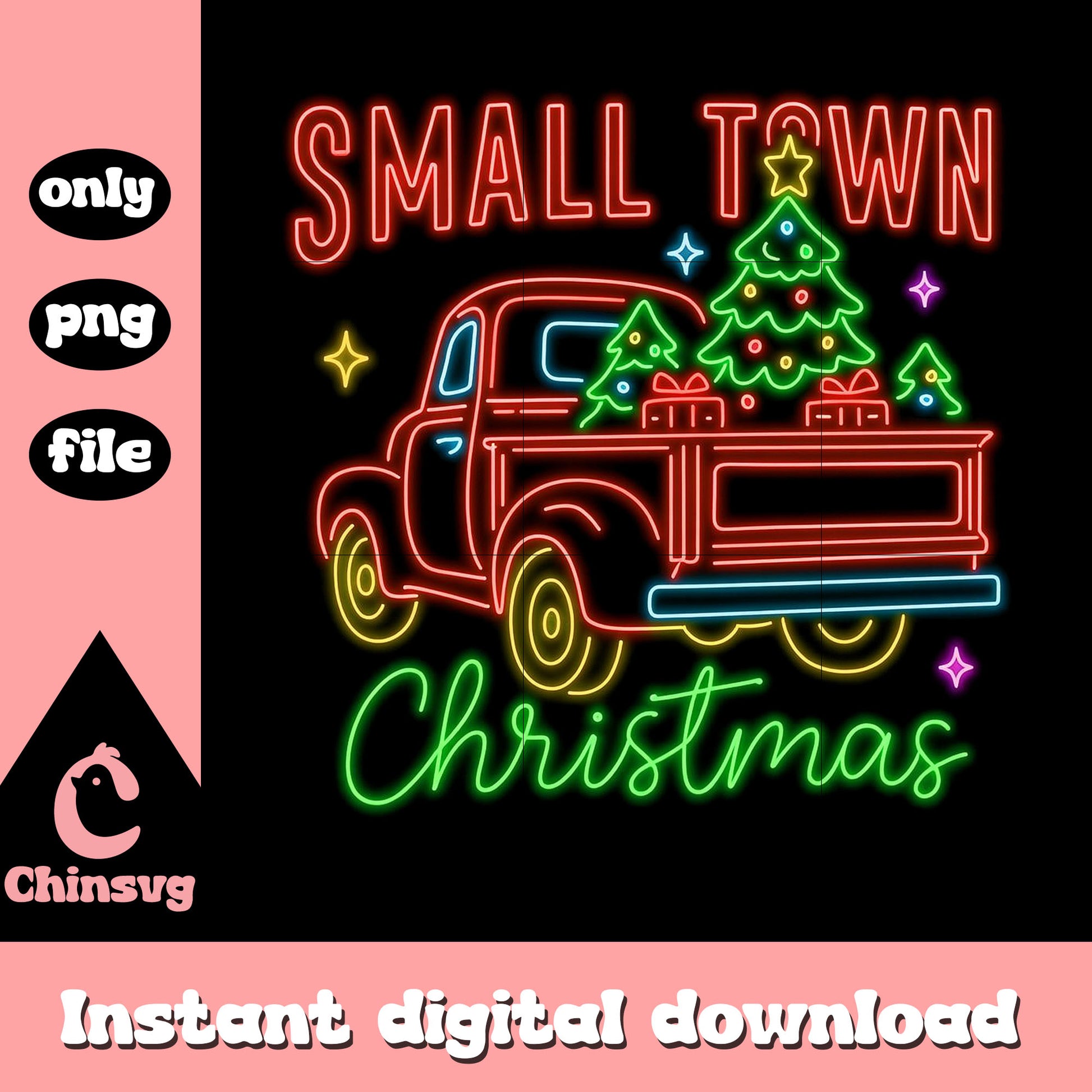 Small town christmas tree car neon png, happy x-mas png