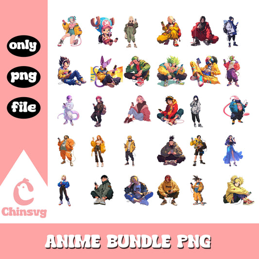 Smart anime characters design bundle png