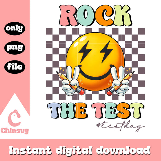 Smiley emoji rock the test png, test day png, smiley emoji png