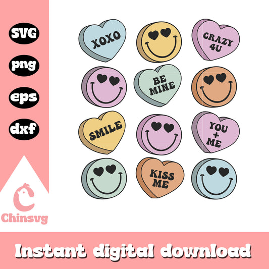 Smiley face and candy heart svg, smiley emoji svg, candy heart svg