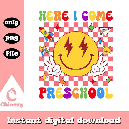 Smiley face here i come preschool png, back to school png