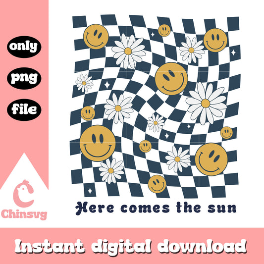 Smiley here comes the sun design png, summer vibes​ png