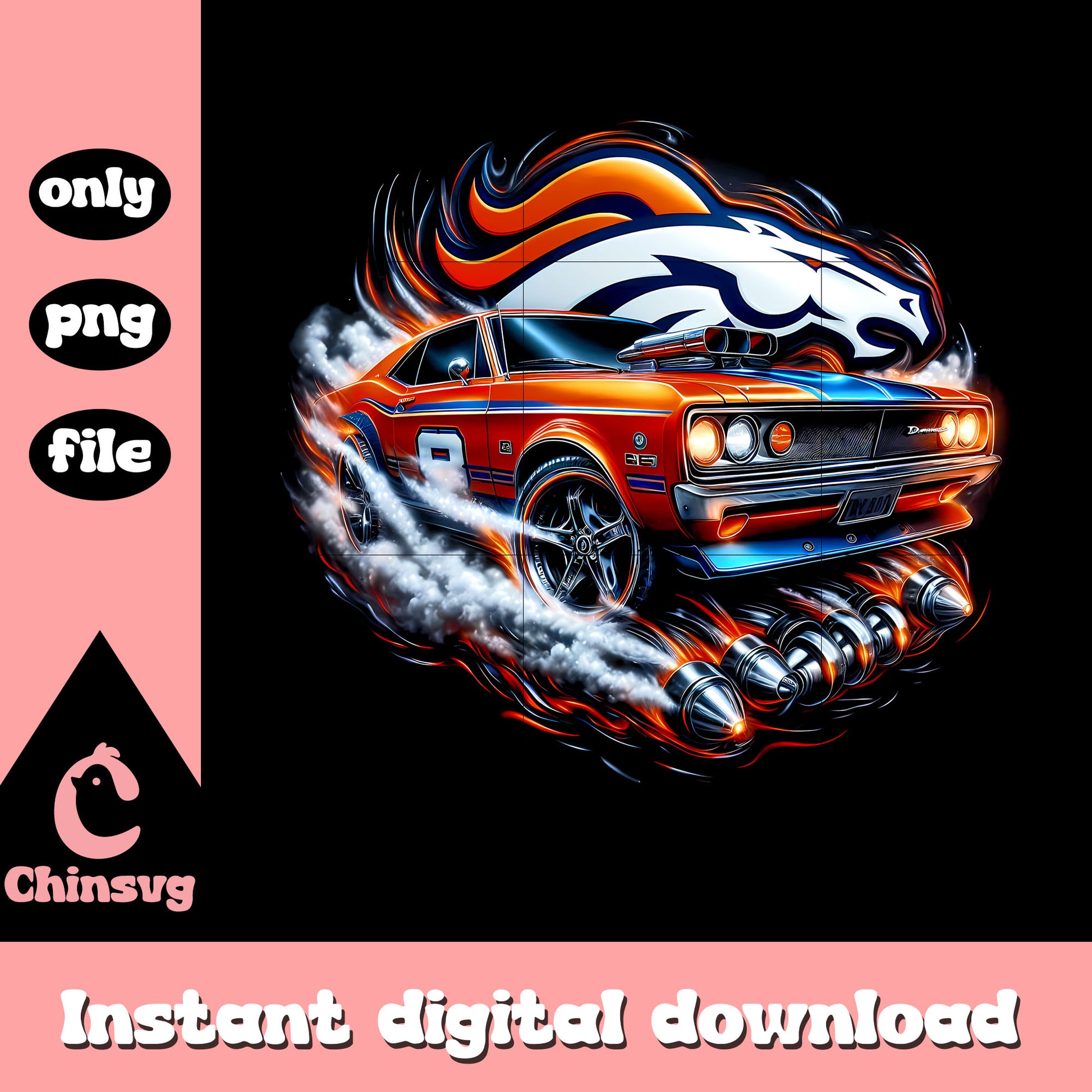 Smoke muscle car Denver Broncos logo png, espn nfl png