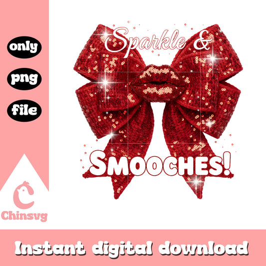 Smooches bow glitter crochet png, valentines day lips​ png