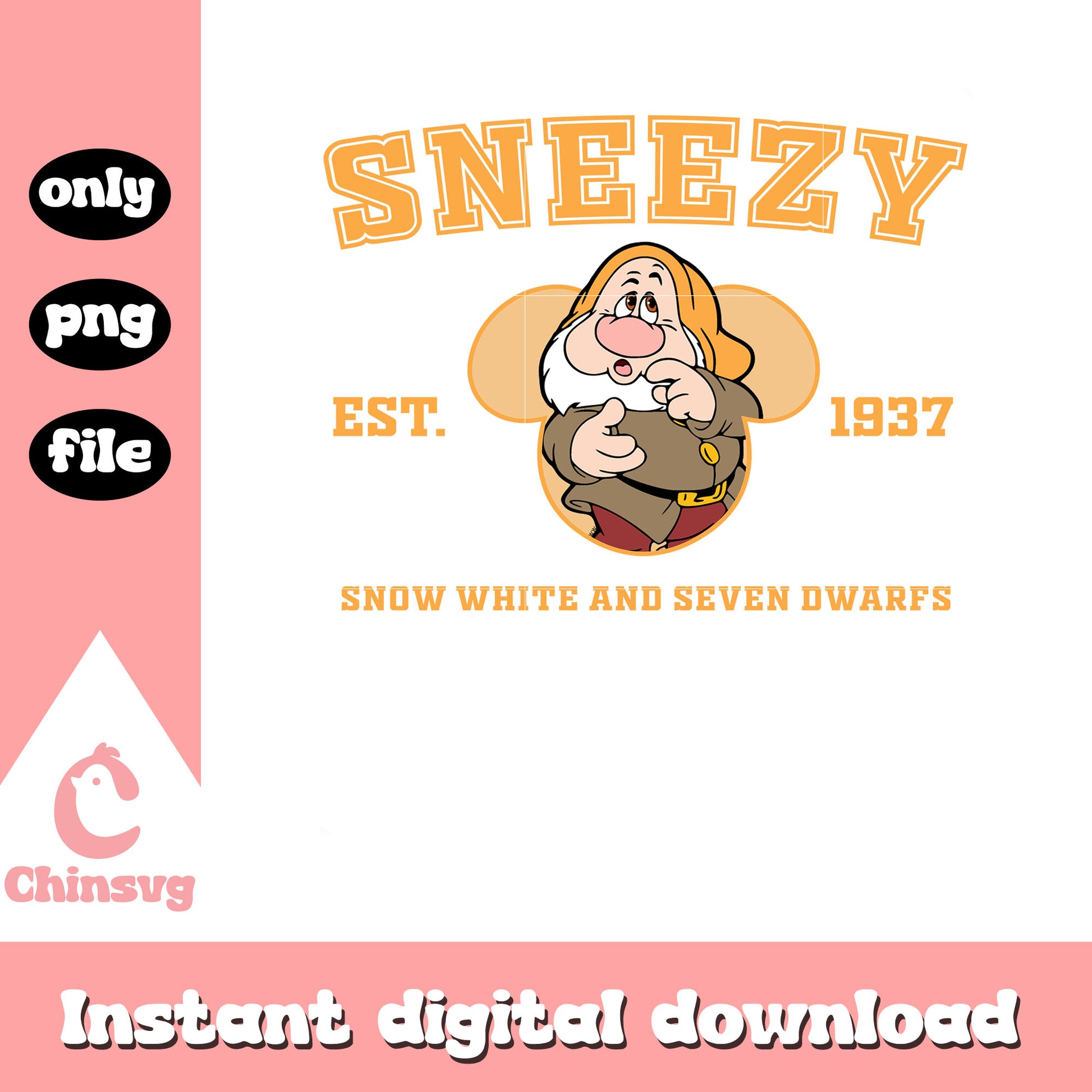 Sneezy est 1937 snow white png, snow white and seven dwarfs character png
