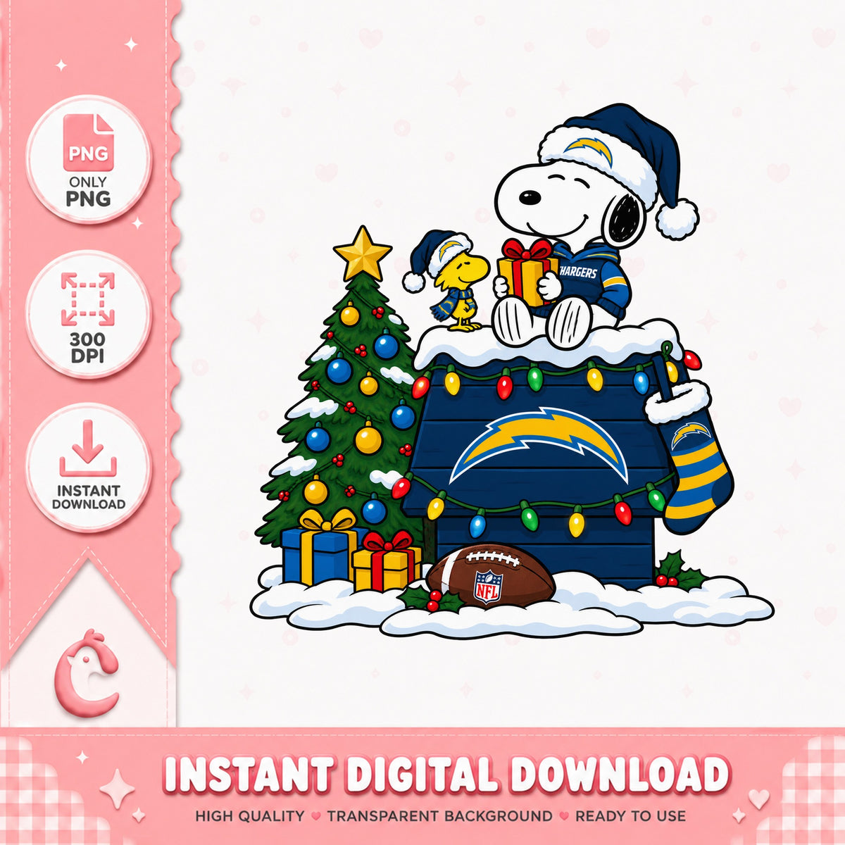 Snoopy And Woodstock Christmas PNG, Los Angeles Chargers, NFL PNG