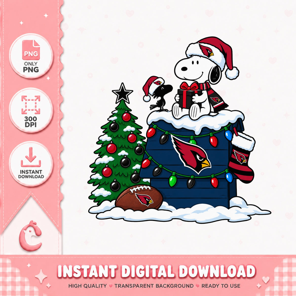 Snoopy Arizona Cardinals Christmas PNG, NFL Holiday PNG, Football PNG