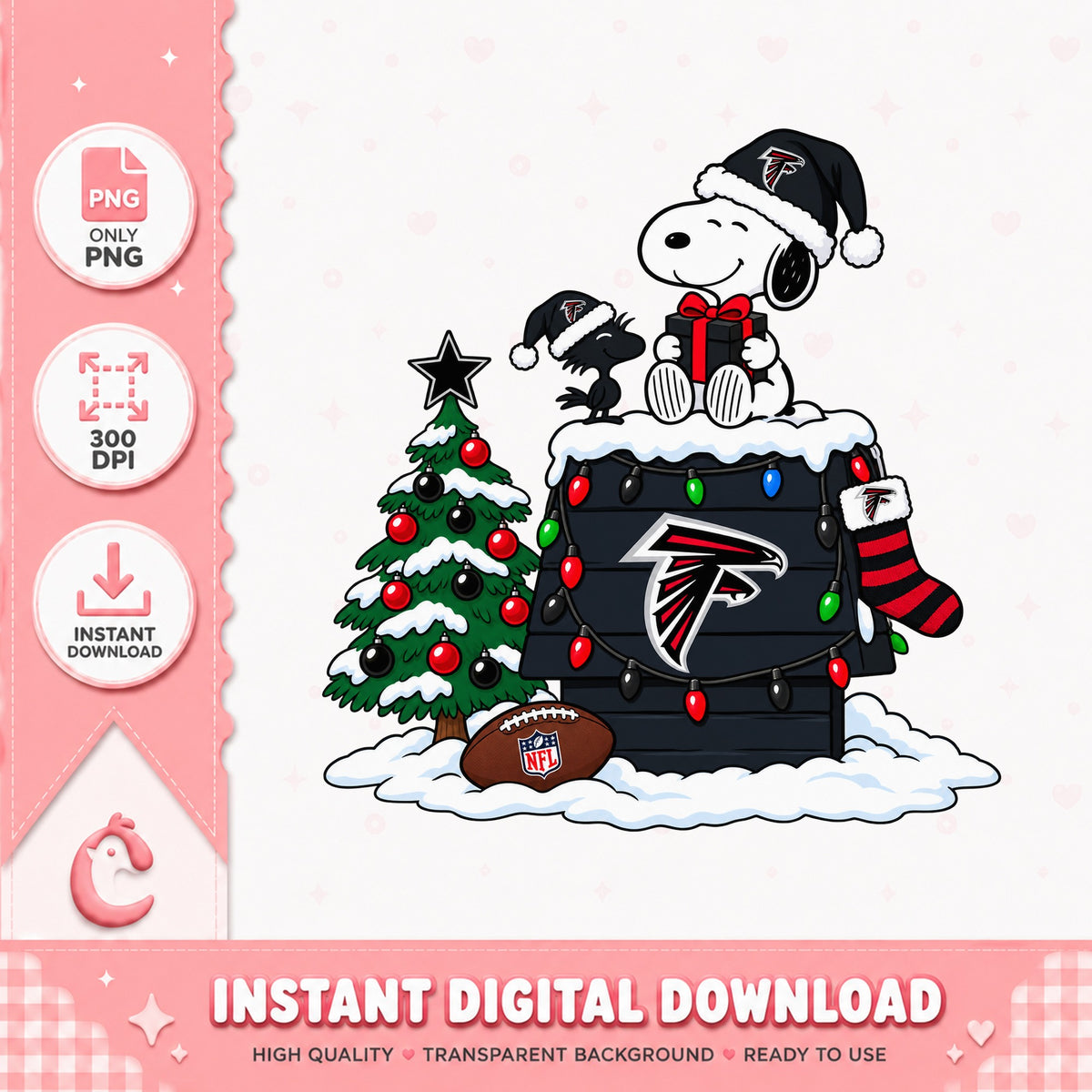 Snoopy Atlanta Falcons Christmas PNG, NFL Holiday PNG, Football PNG