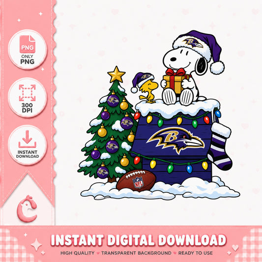 Snoopy Baltimore Ravens Christmas PNG, NFL Football PNG, Holiday PNG