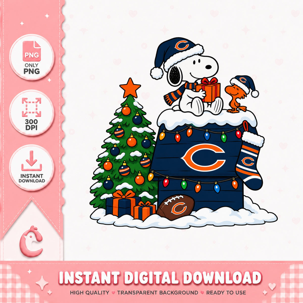 Snoopy Chicago Bears Christmas PNG, NFL Holiday Clipart PNG