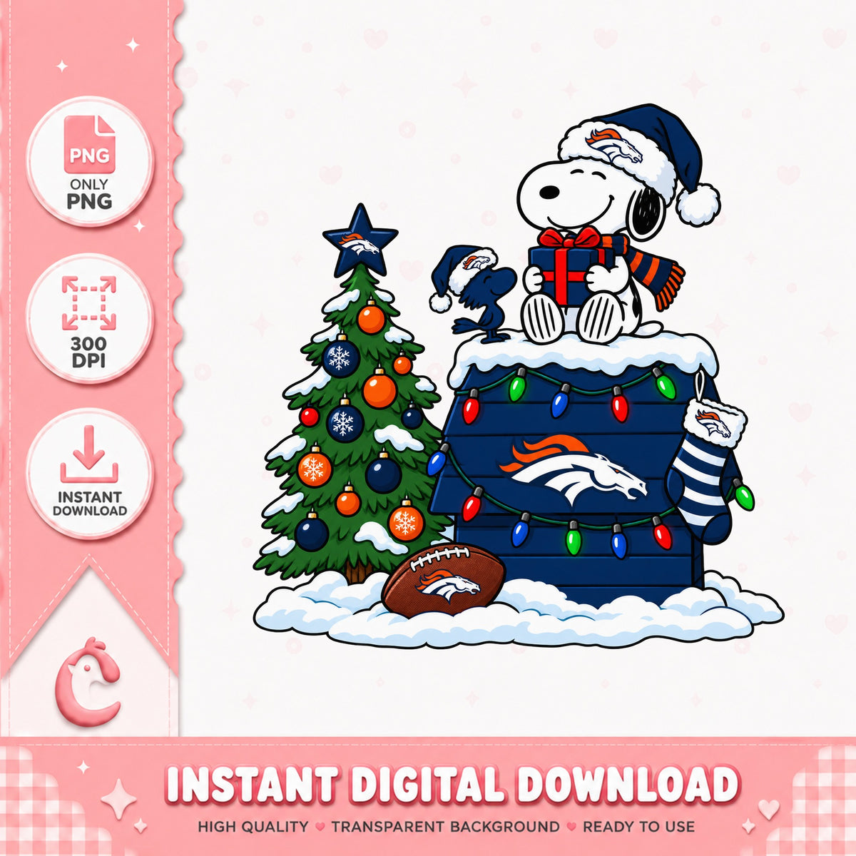 Snoopy Christmas Denver Broncos, NFL Holiday Clipart, PNG