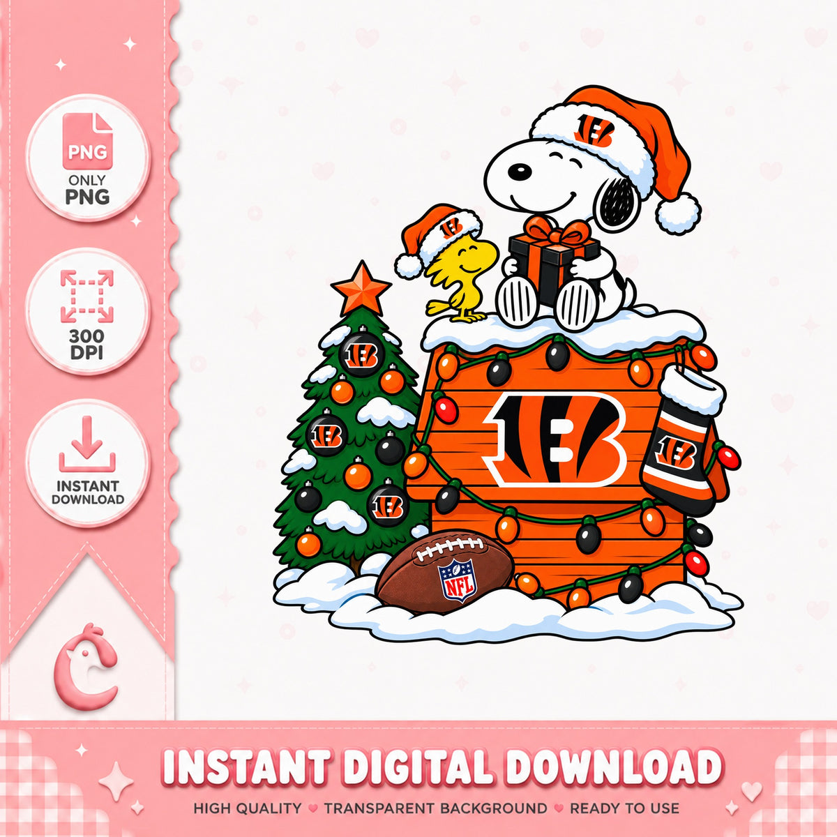 Snoopy Cincinnati Bengals Christmas PNG, NFL Holiday PNG, Football PNG