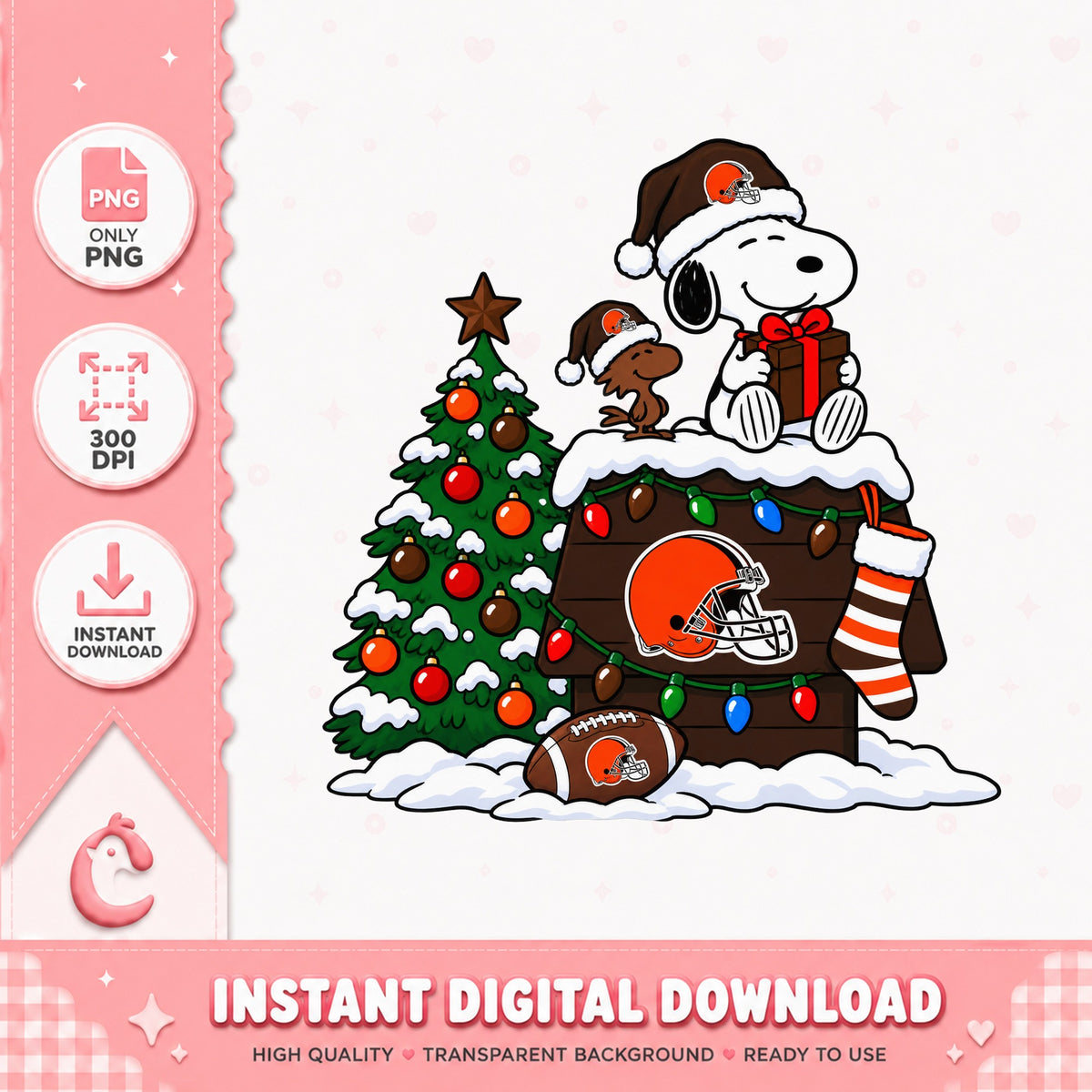 Snoopy Cleveland Browns Christmas PNG, NFL Holiday Clipart PNG