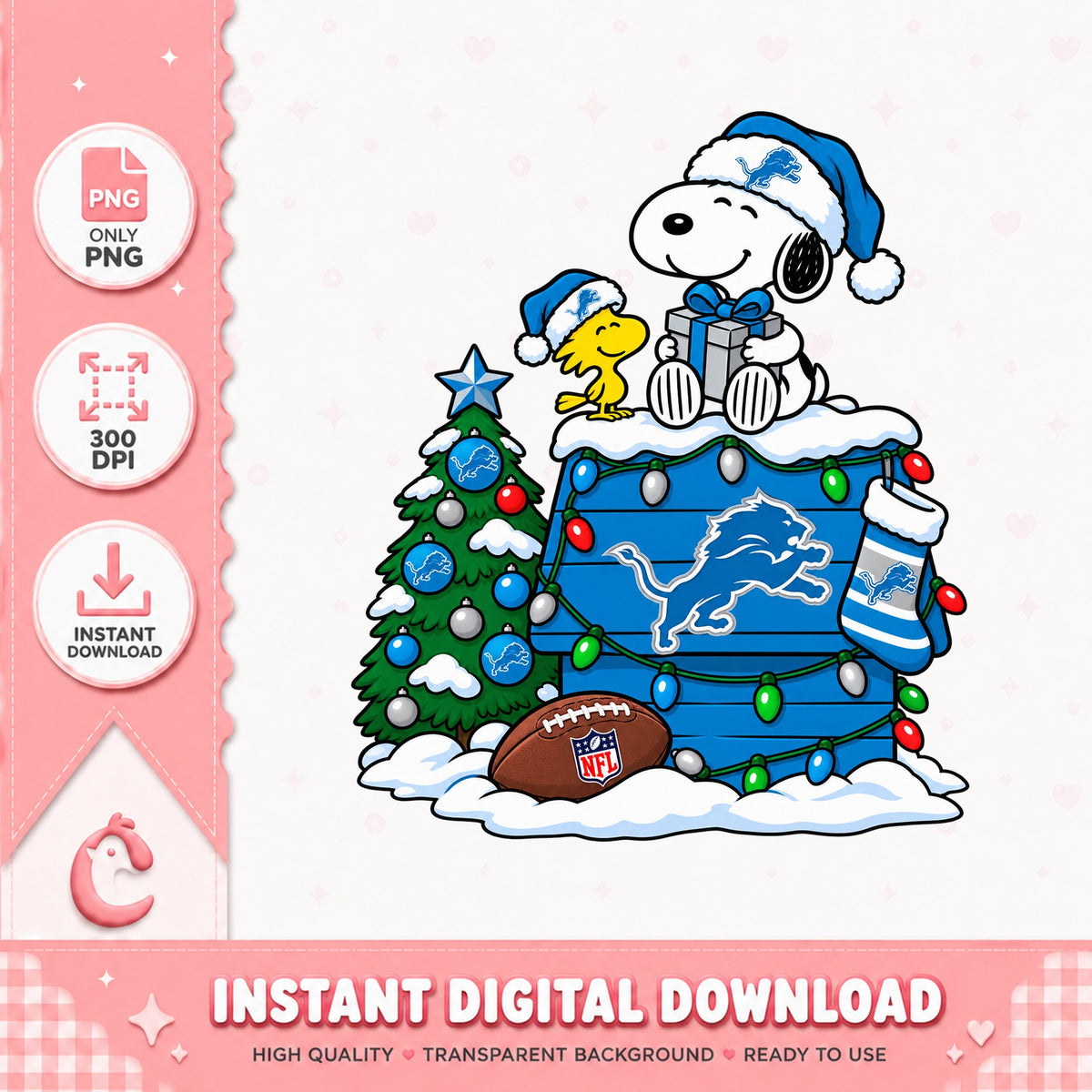 Snoopy Detroit Lions Christmas PNG, NFL Football Holiday, PNG