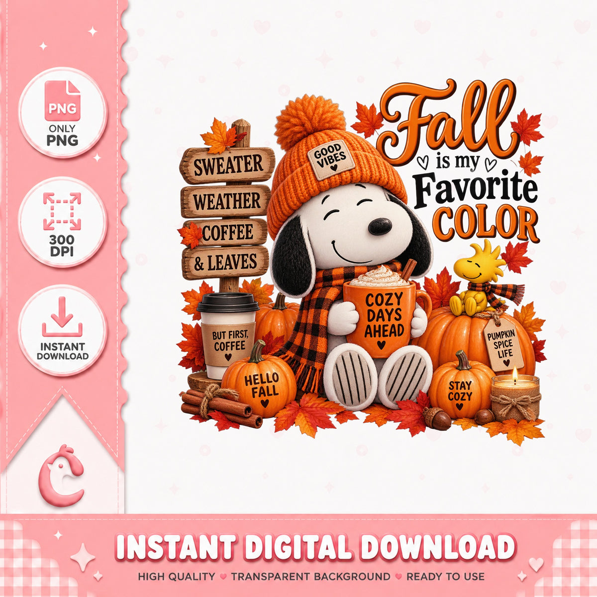 Snoopy Fall Is My Favorite Color PNG, Autumn Pumpkin PNG, Cozy PNG