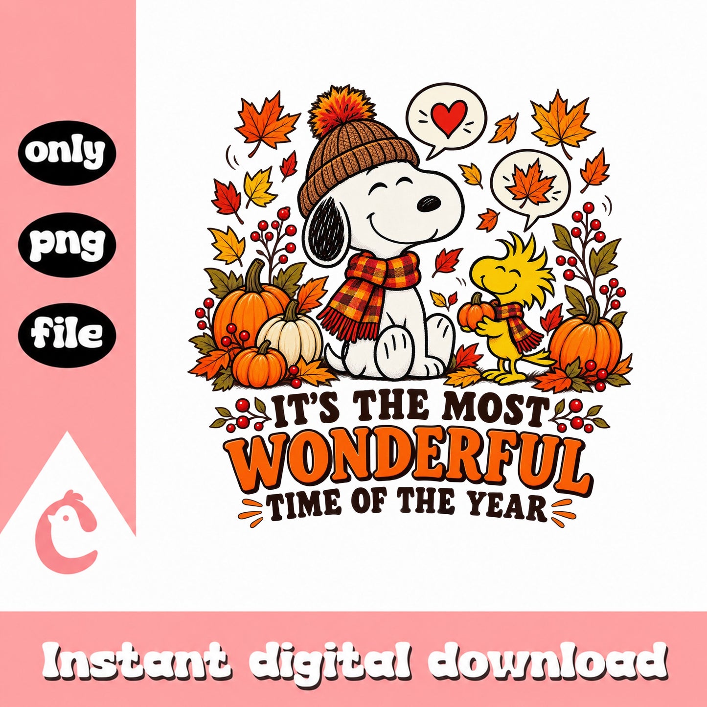 Snoopy Fall Thanksgiving PNG, Autumn Pumpkin Clipart, PNG File