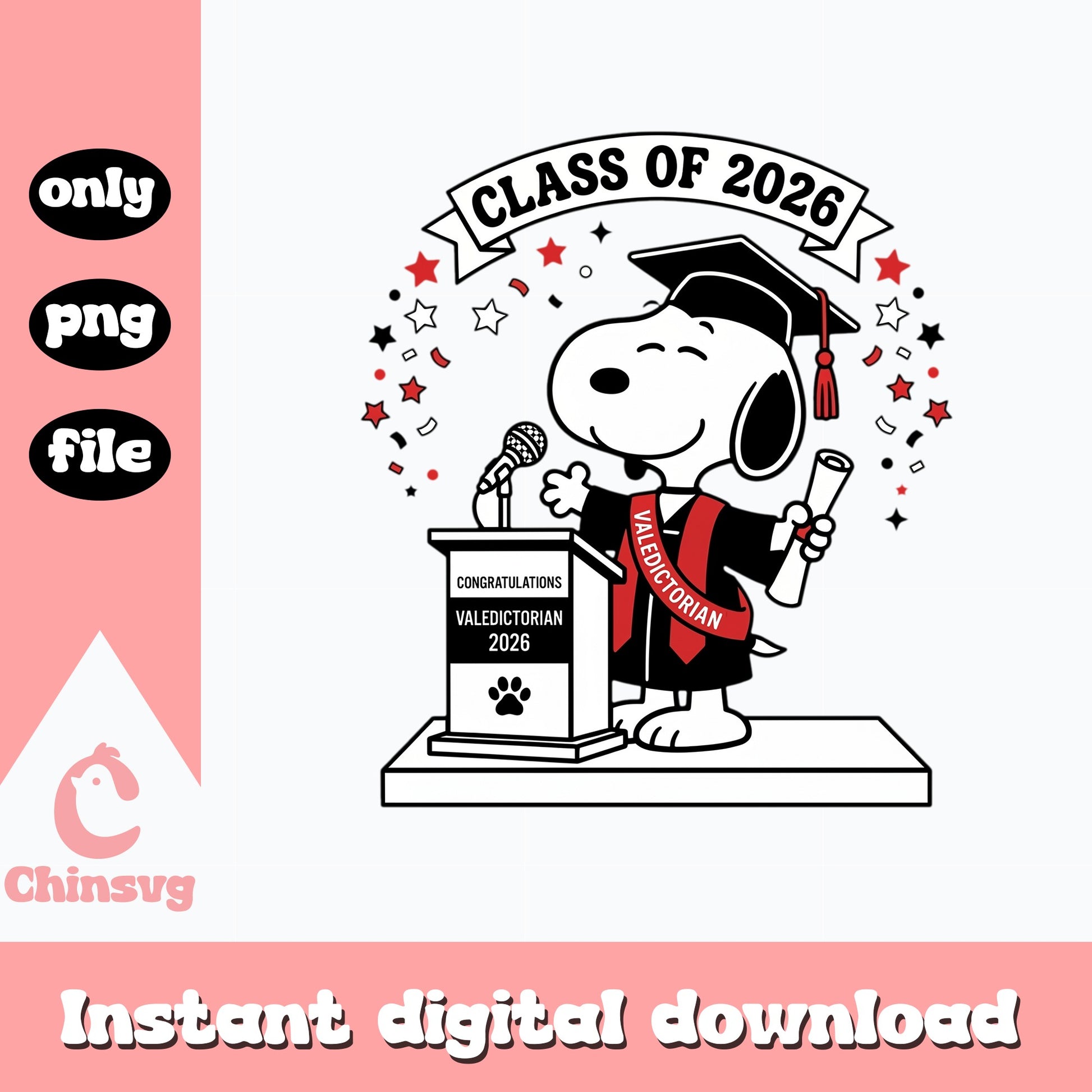 Snoopy Graduation Class Of 2026 PNG, Valedictorian PNG, Peanuts PNG