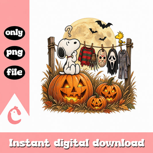 Snoopy Halloween PNG, Peanuts Pumpkin Clipart, Horror Movie PNG