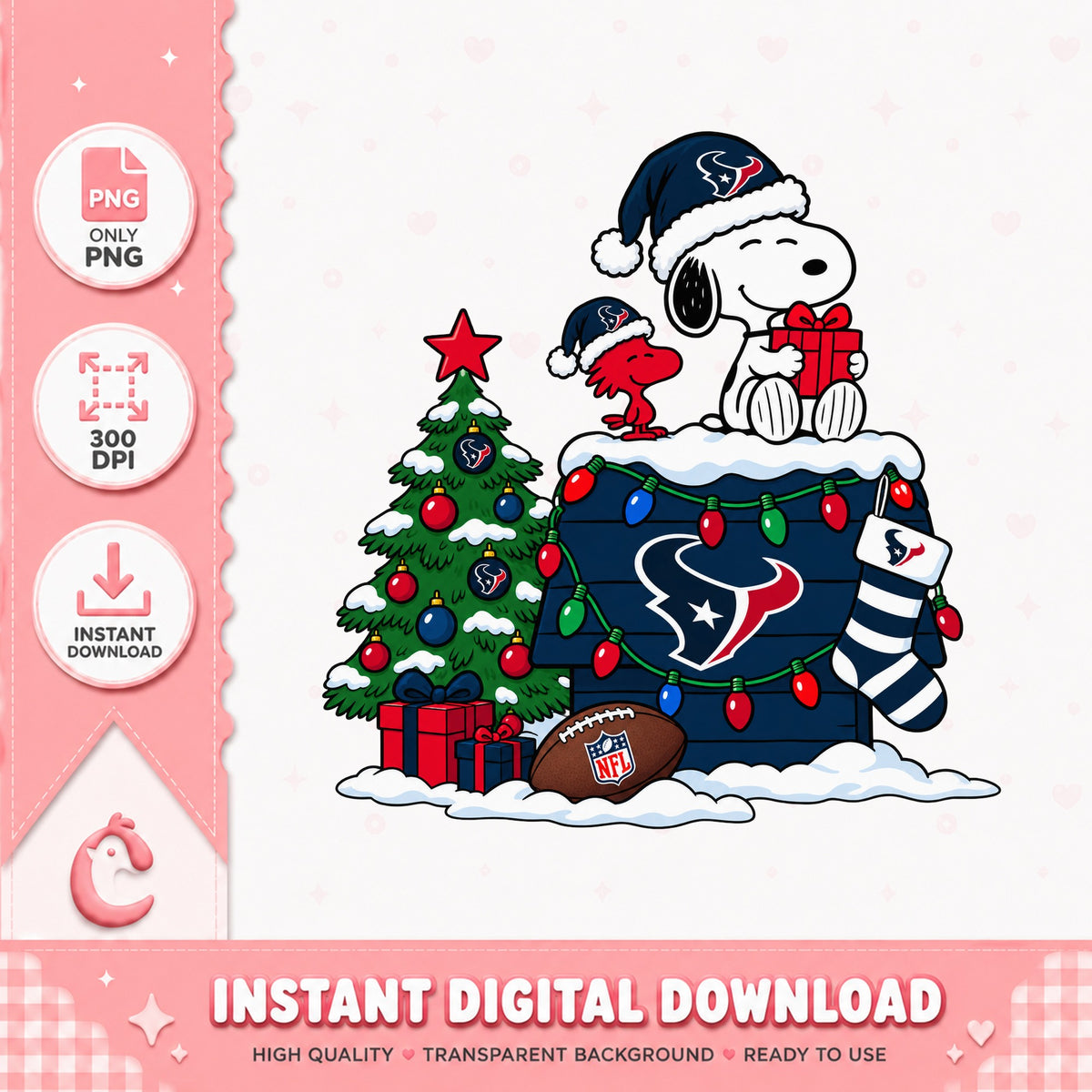 Snoopy Houston Texans Christmas PNG, NFL Holiday, Instant PNG