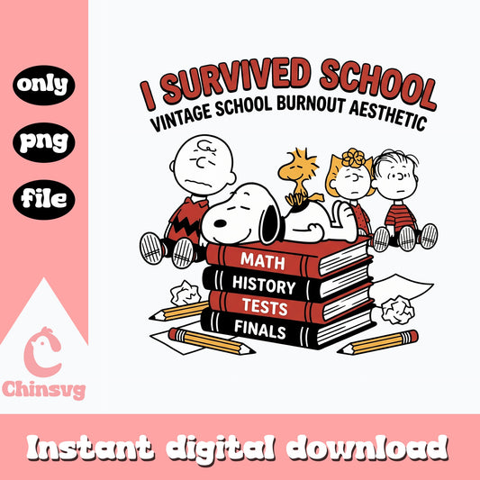 Snoopy I Survived School PNG, Peanuts Vintage, Back To School PNG