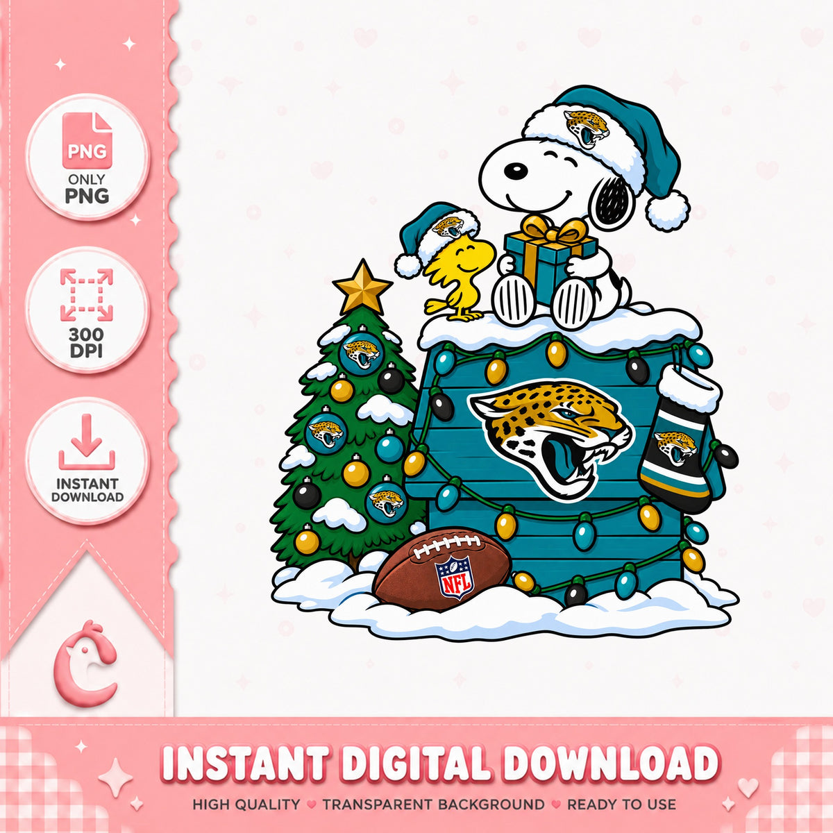 Snoopy Jacksonville Jaguars Christmas, NFL Football Tree, PNG
