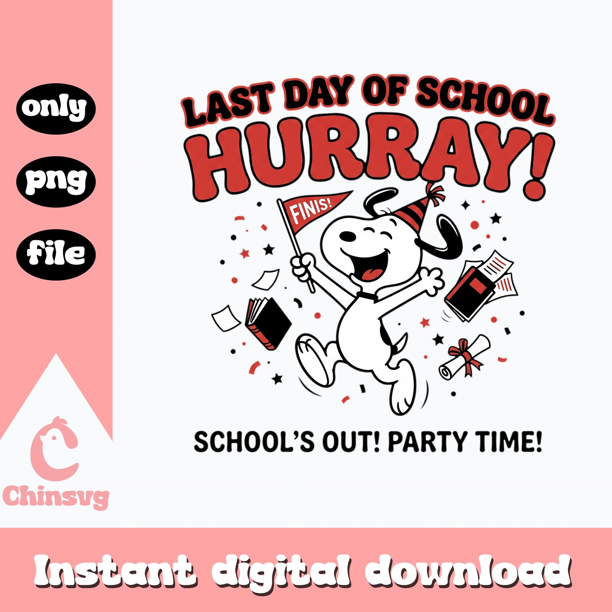 Snoopy Last Day Of School PNG, Schools Out Party Time, Peanuts PNG
