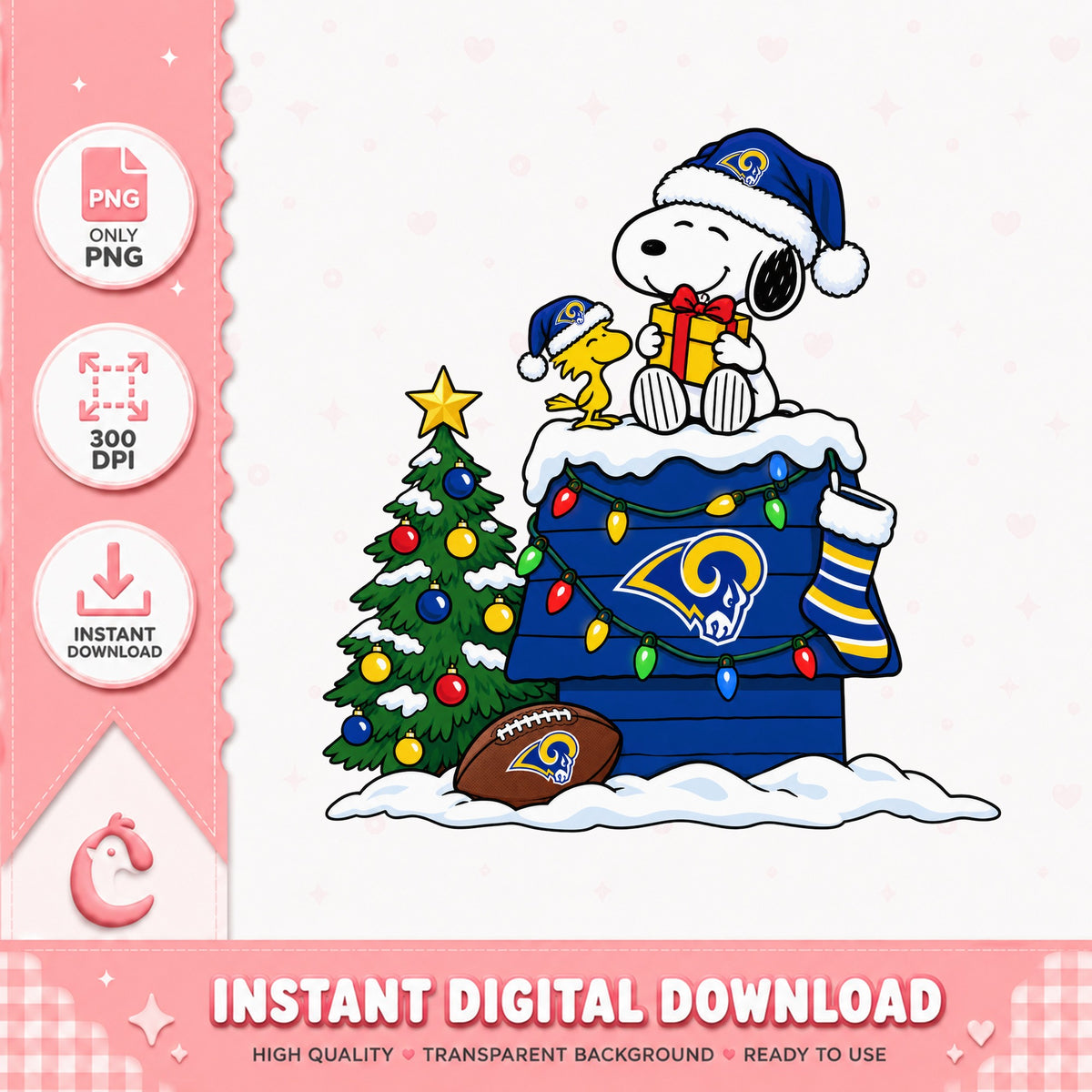 Snoopy Los Angeles Rams Christmas PNG, NFL Football, Holiday PNG