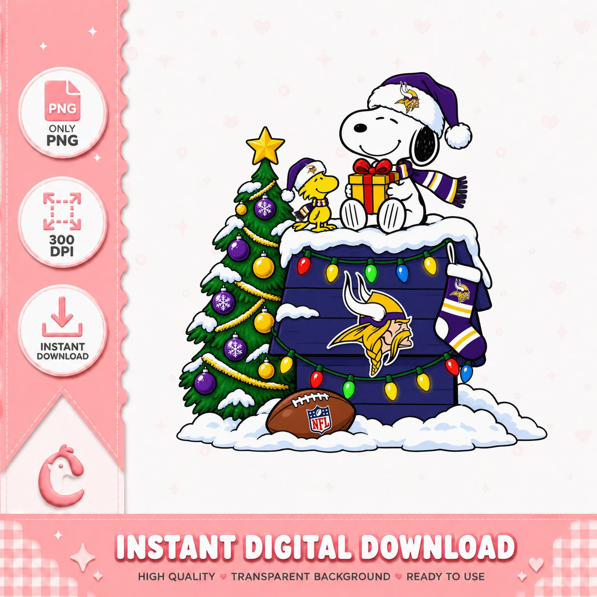 Snoopy Minnesota Vikings Christmas PNG, NFL Snoopy PNG, Holiday PNG
