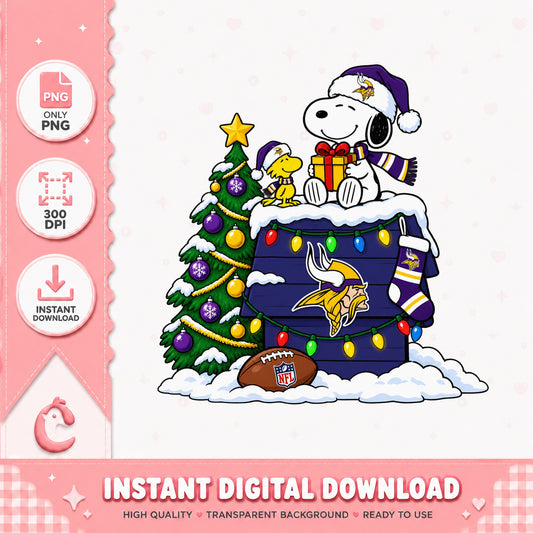 Snoopy Minnesota Vikings Christmas PNG, NFL Snoopy PNG, Holiday PNG
